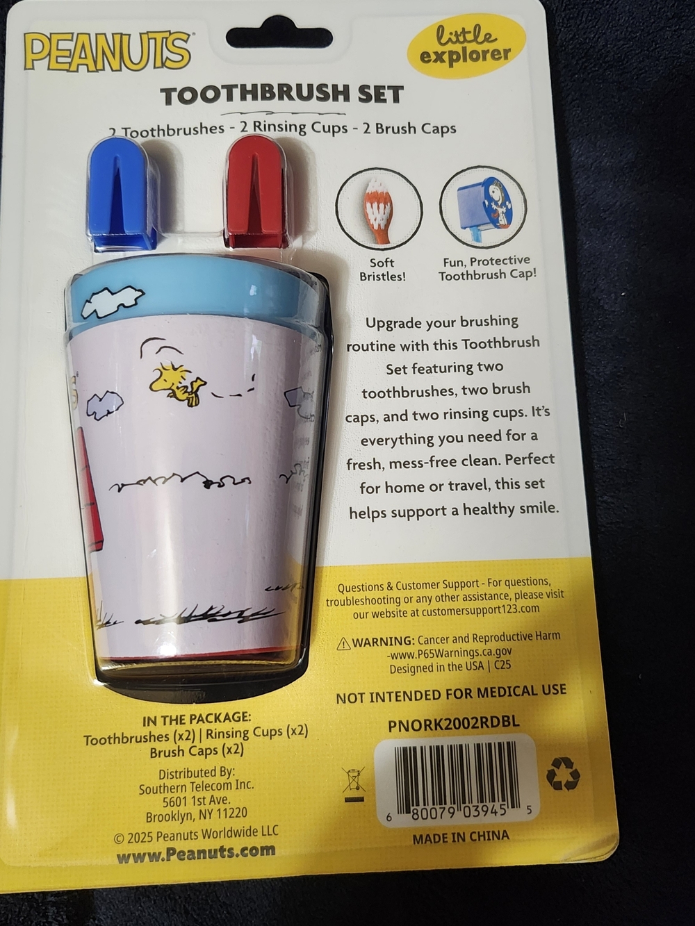 Peanuts Little Explorer Toothbrush Set Blue & Pink